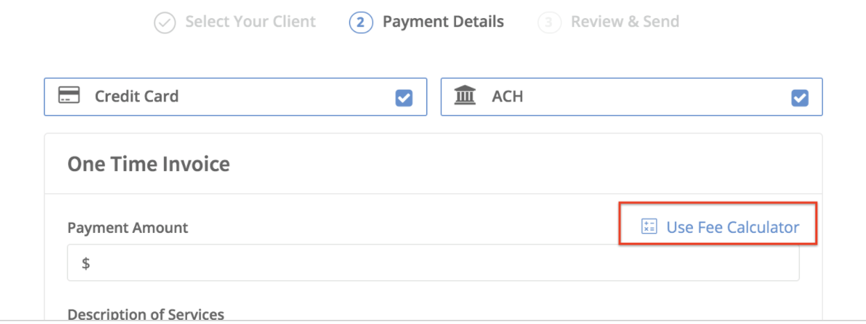 Fee calculator screenshot